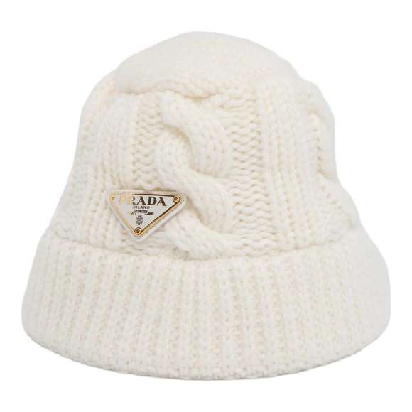 Prada Wool Logo Plate Bucket Hat White - Picture 1 of 10